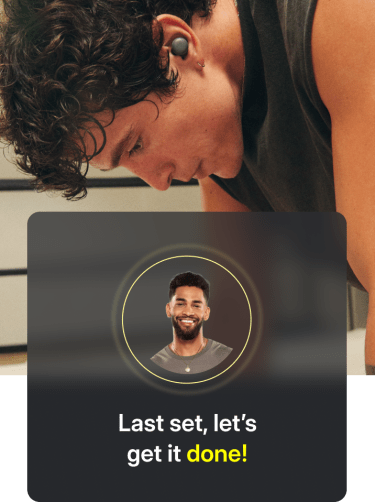 A man working out with headphones with coach Rad Lopez saying last set let’s get it done